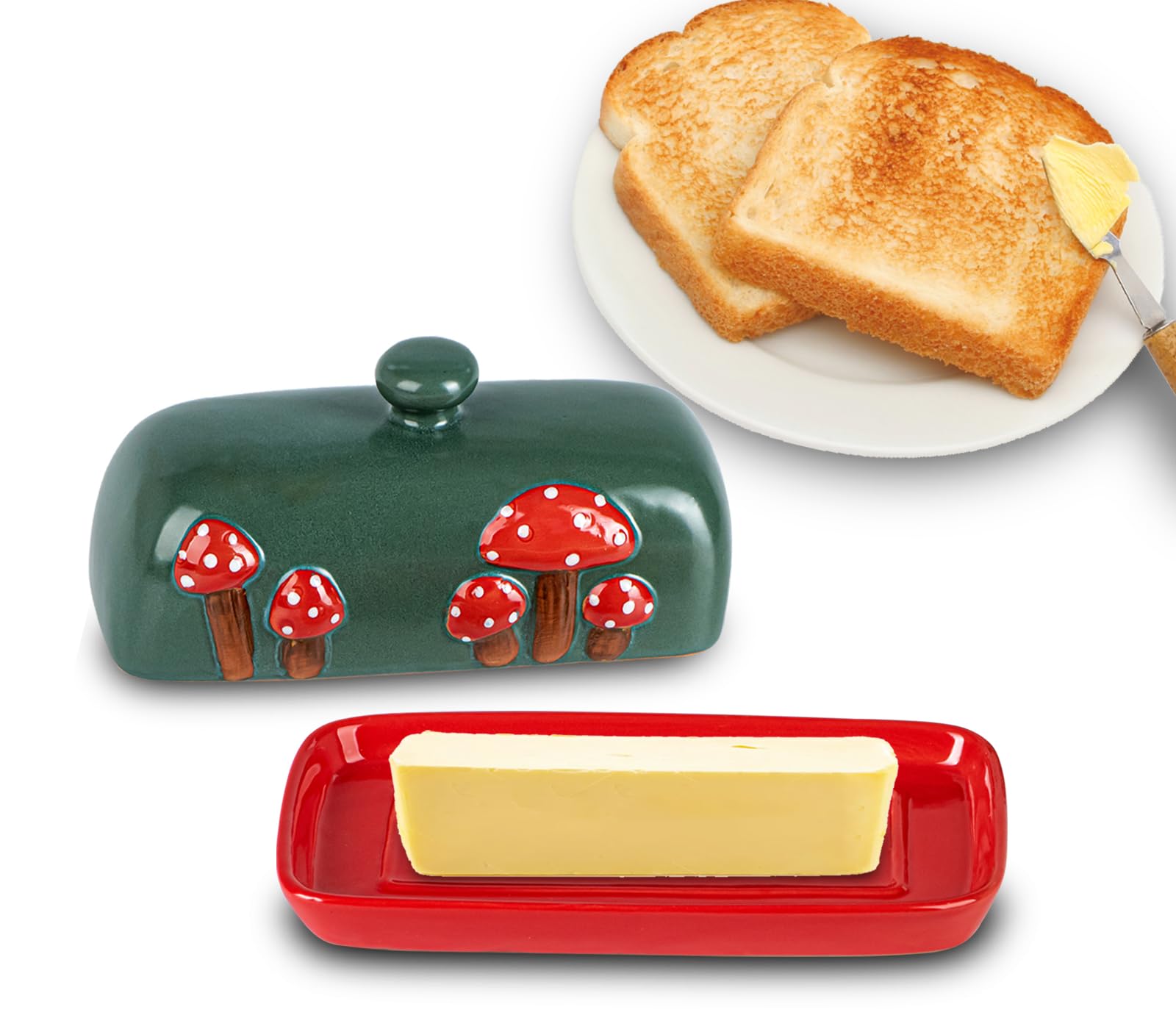 dgudgu large covered butter dish on countertop, ideal for everyday meals.