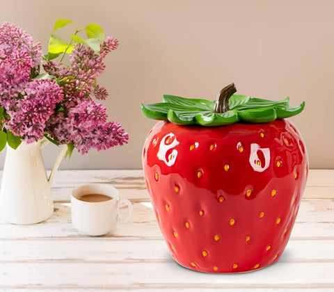 dgudgu strawberry candy jar decorative centerpiece for kitchen or office.