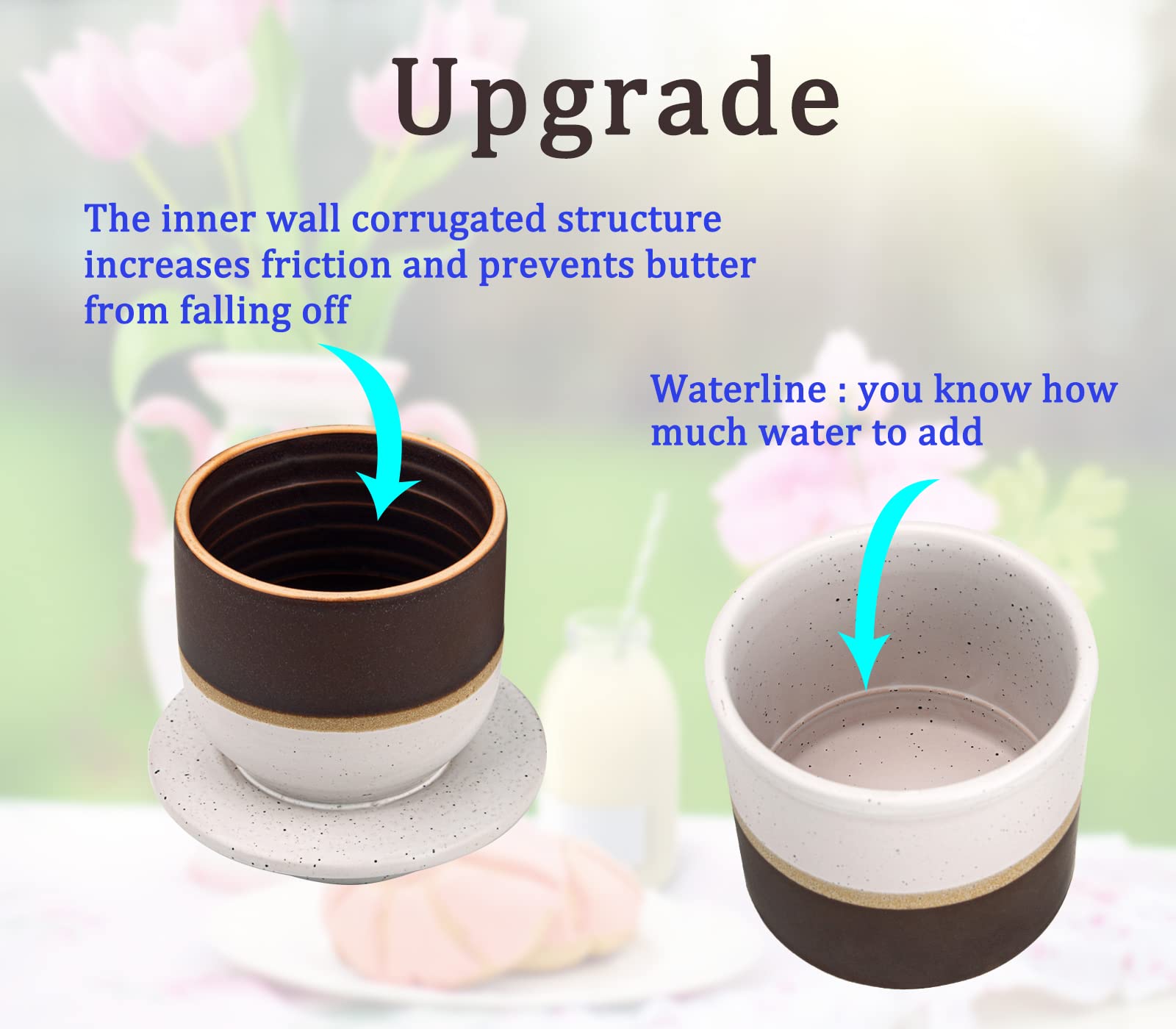 dgudgu butter crock close-up with water line indicating softening level