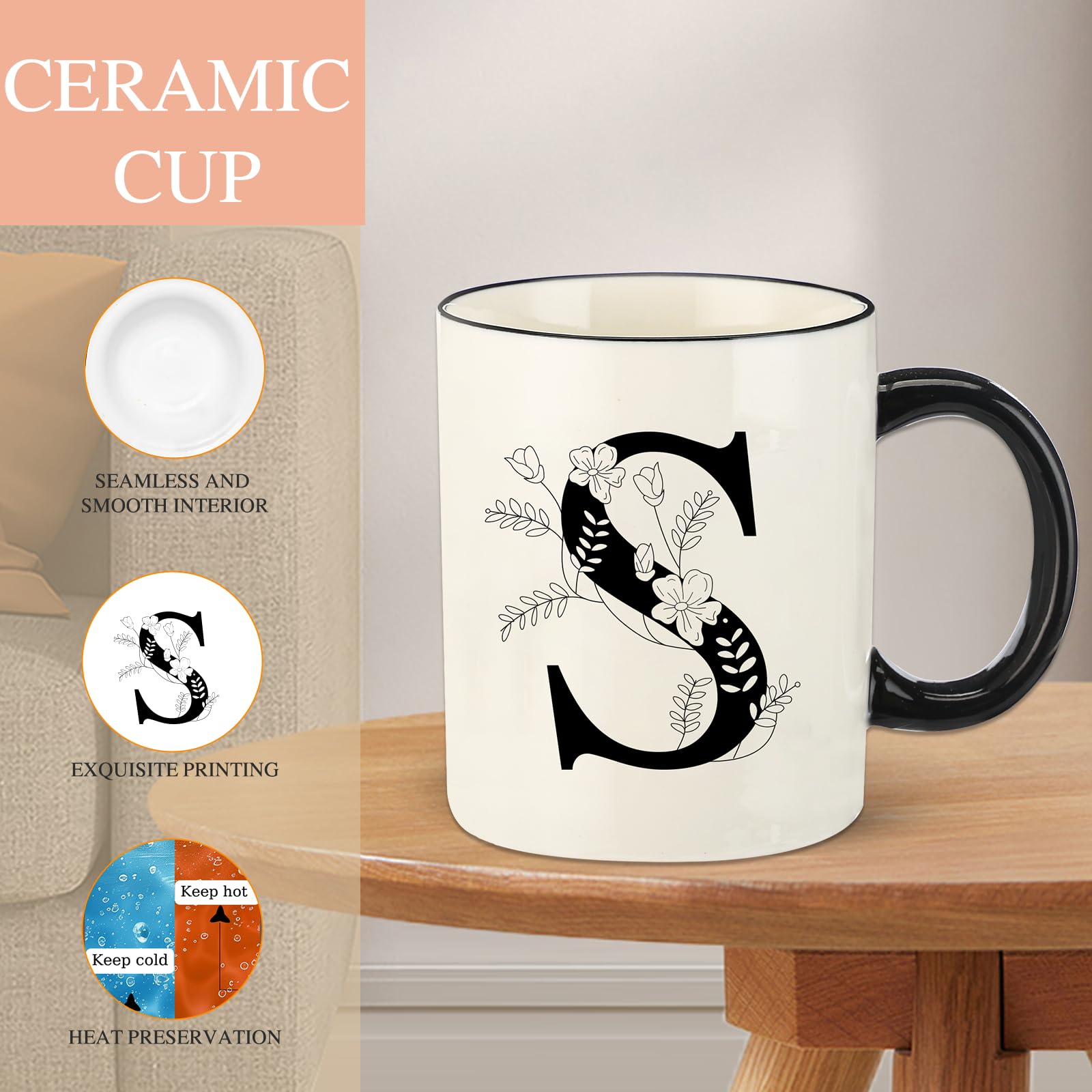 DHQH initial S mug in gift box, ready for birthdays or Mother's Day.