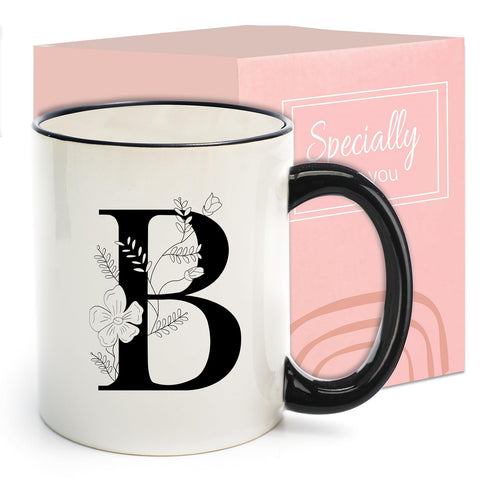 DHQH monogram mug with 26-letter design for elegant everyday coffee moments