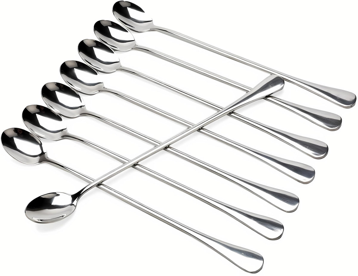 Dhrbsx long-handled ice tea spoon reaching the bottom of a tall glass.