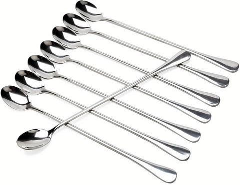 Dhrbsx long-handled ice tea spoon reaching the bottom of a tall glass.