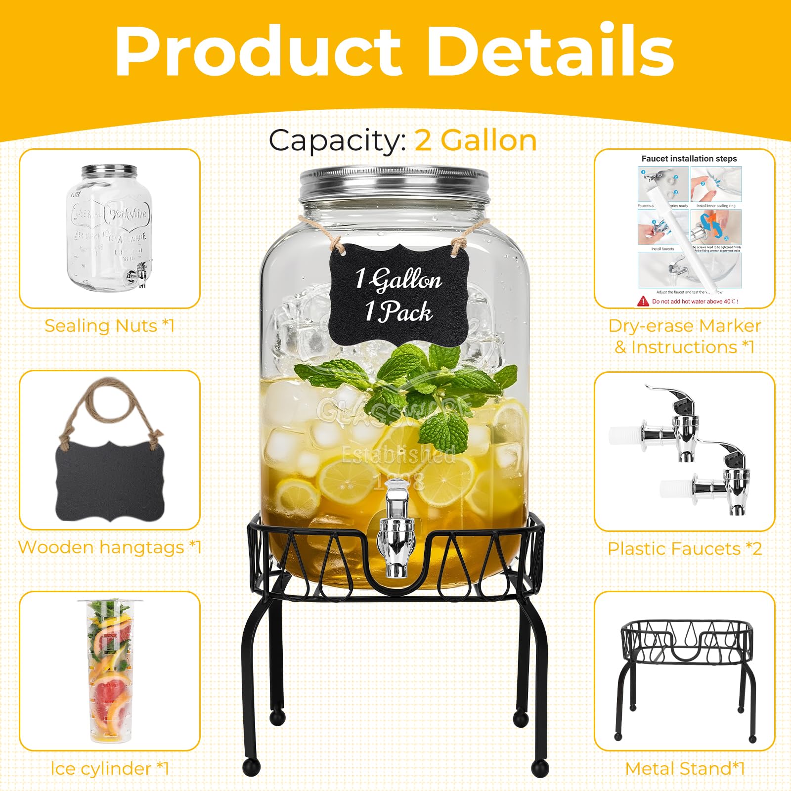 DHSBTLS glass dispenser with spigot for easy pouring at parties