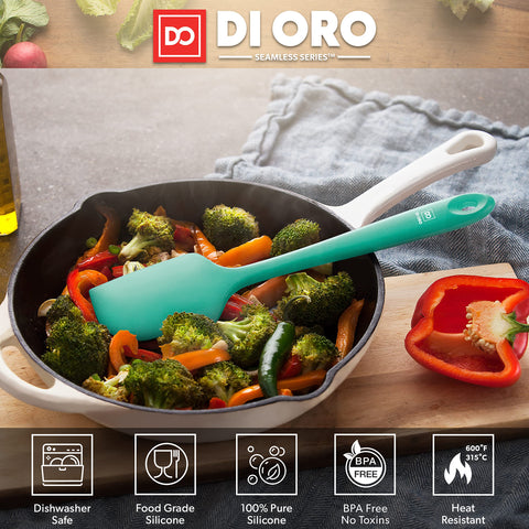 DI ORO Mint silicone spatula showing seamless one-piece construction for easy cleaning.