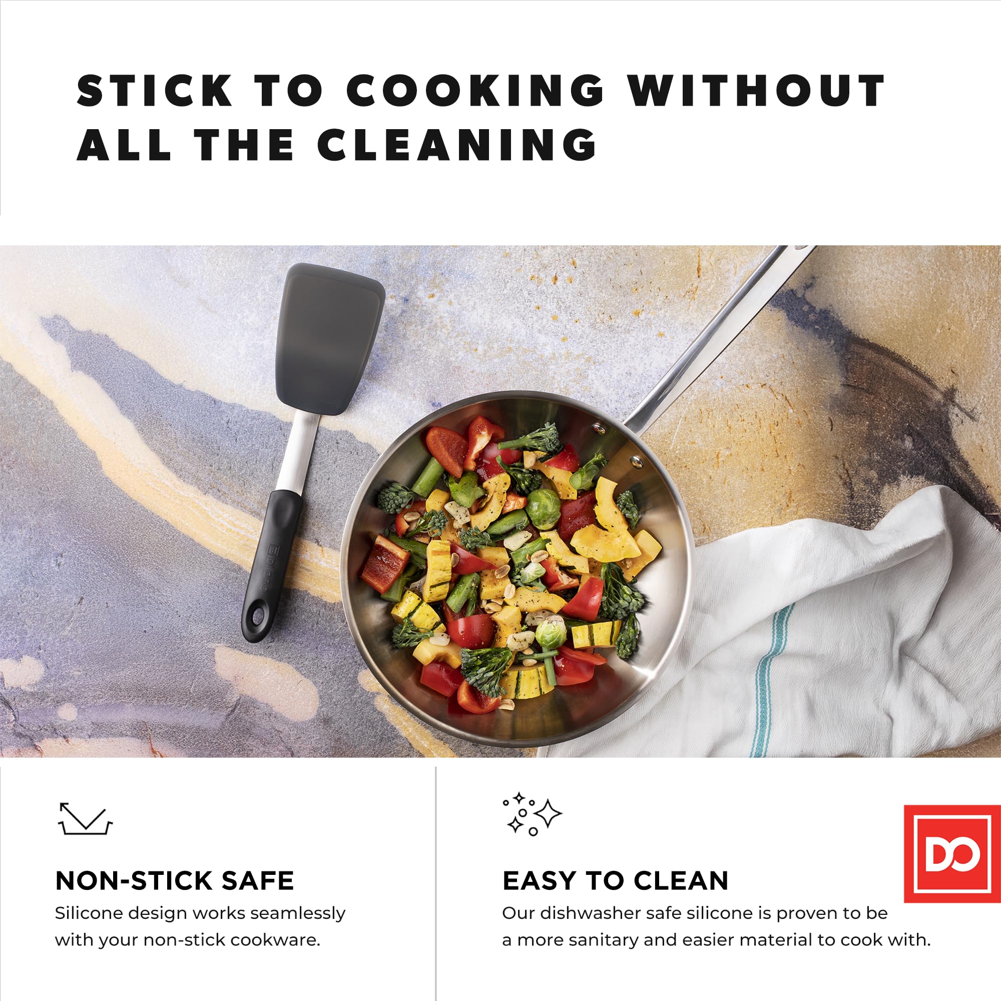 di Oro Living Chef Series Standard Spatula beveled blade view for easy under-eggs action.