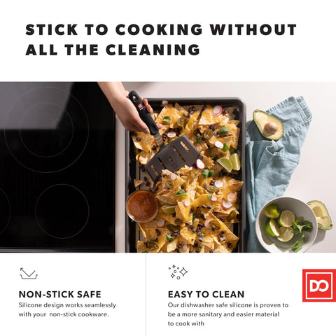DI ORO Living designer series wide slotted spatula blade designed for precise flipping.