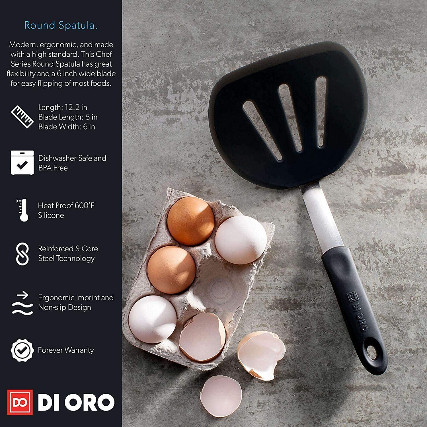 DI ORO dishwasher-safe spatula for easy cleanup after meals.