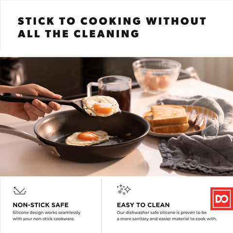DI ORO Living silicone turner with ergonomic grip enables precise flipping.