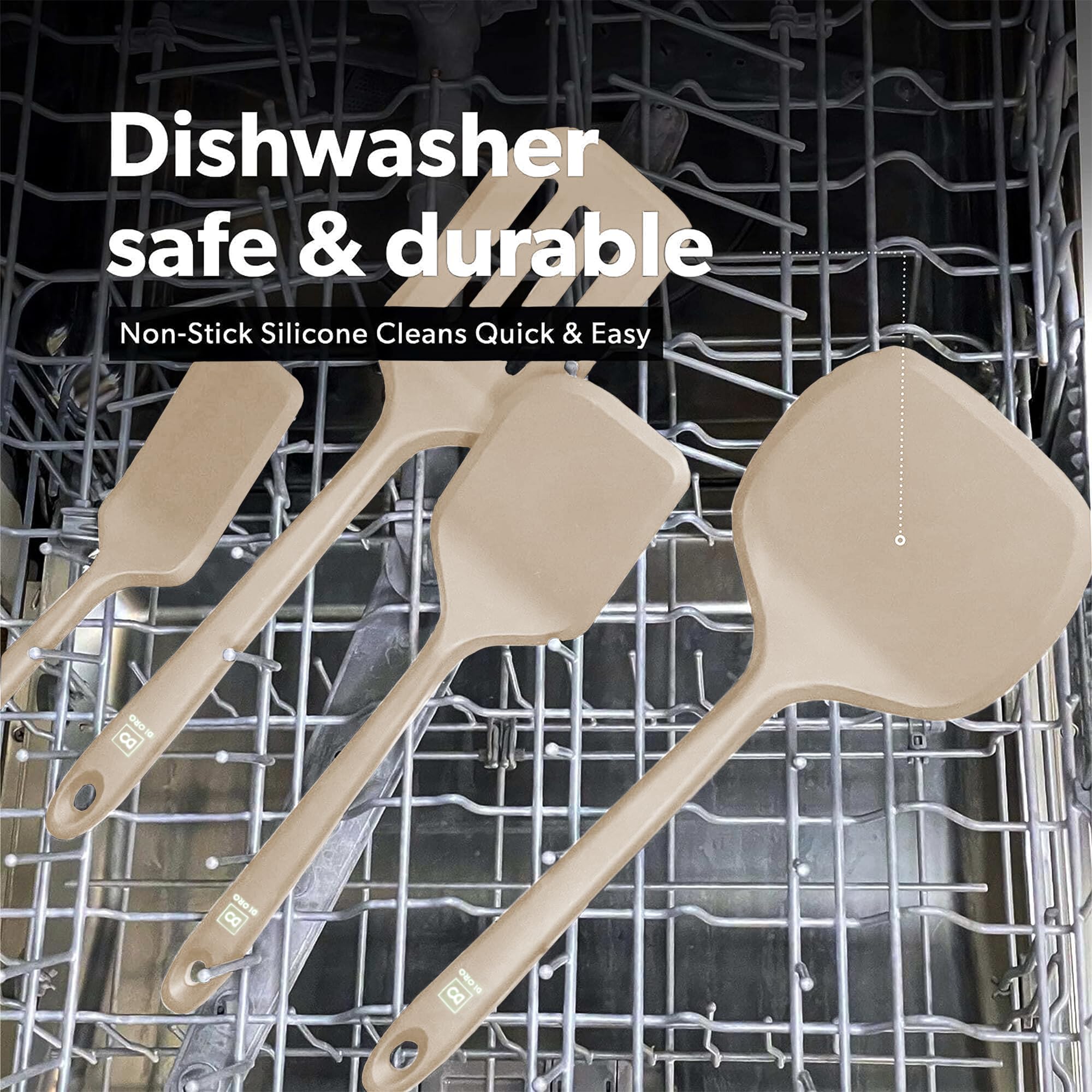 DI ORO Living ergonomic-handle silicone turner improves cooking control.