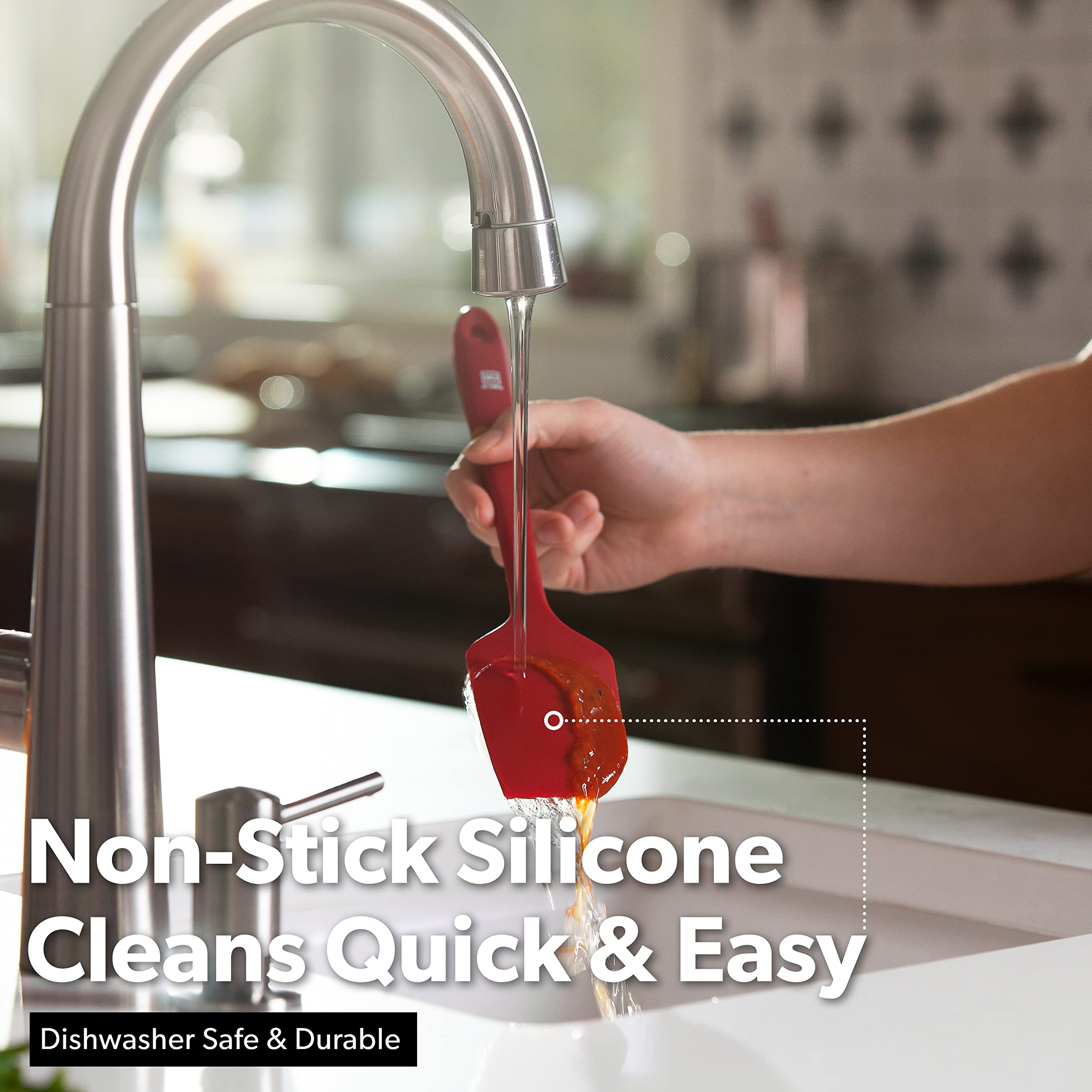 Dishwasher-safe silicone spatulas simplify post-meal cleanup.