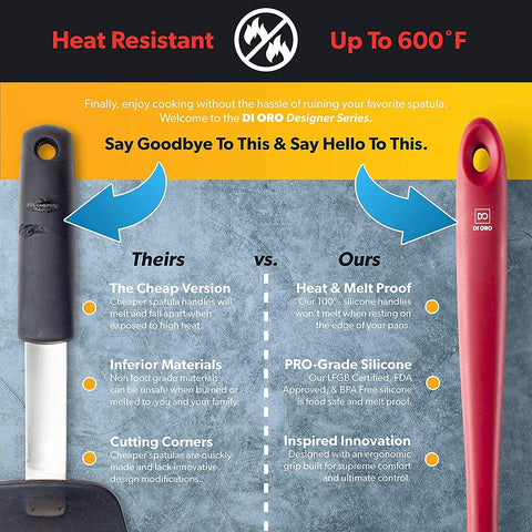 DI ORO ergonomic handle spoonula fits comfortably in hand during cooking