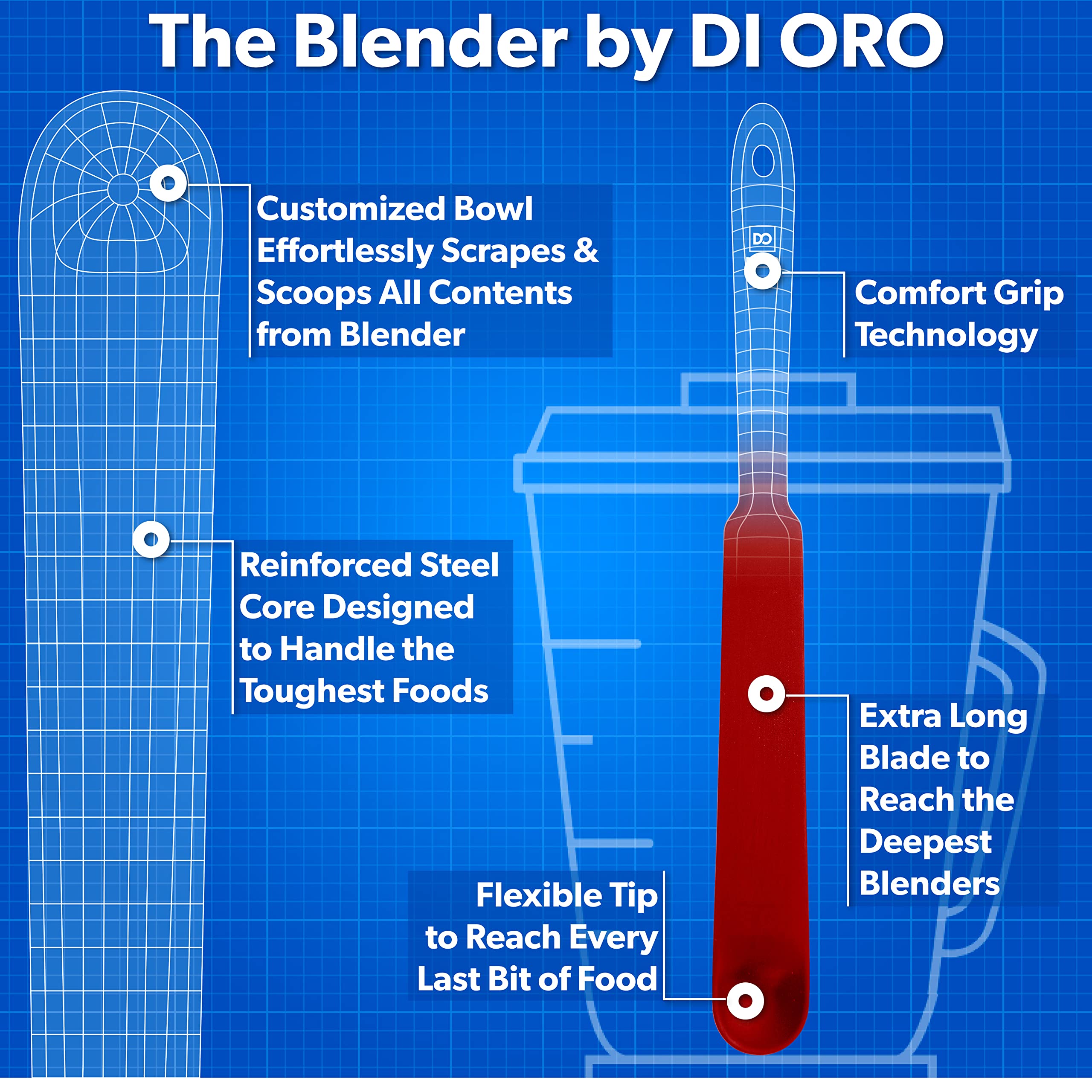 DI ORO Living flexible blades reach tight spots in jars and pans