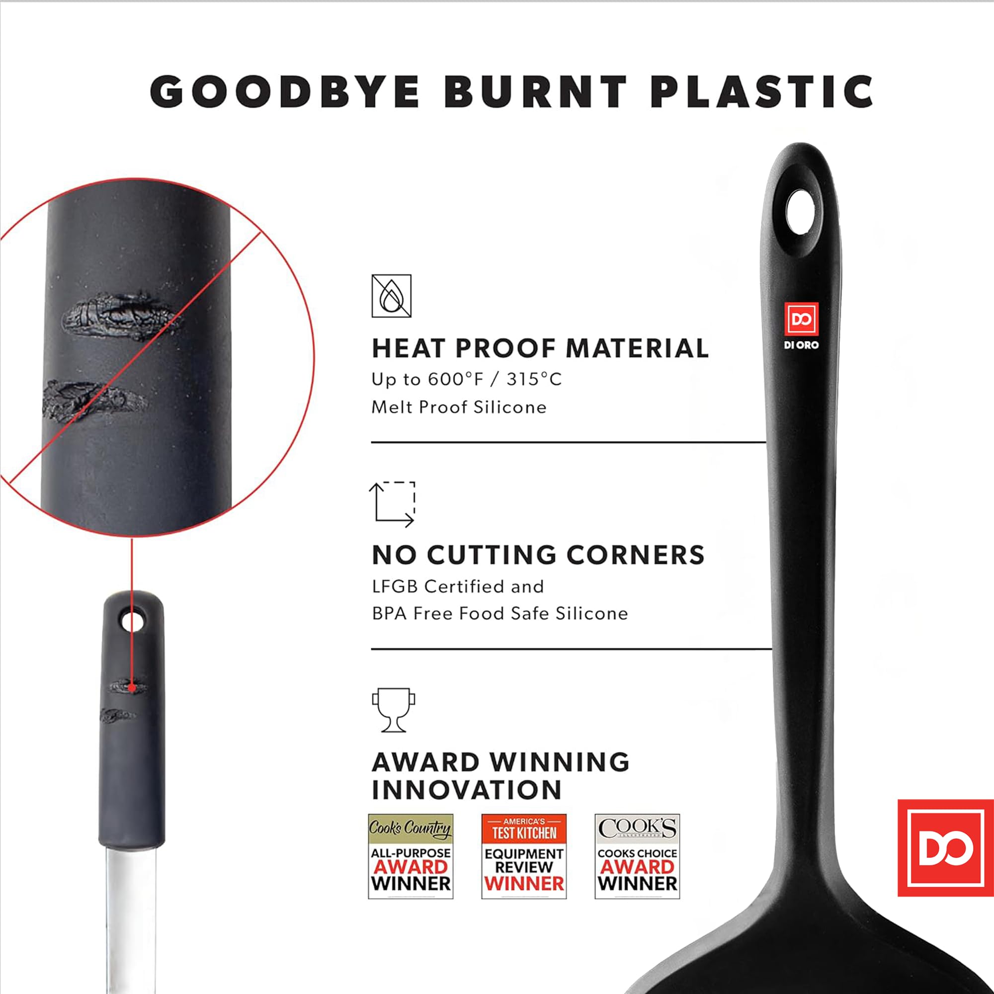 DI ORO Living nonstick-safe spatula protects delicate cookware.