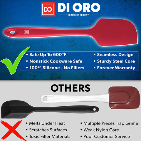 DI ORO seamless design spatula for easy cleaning and no food buildup.