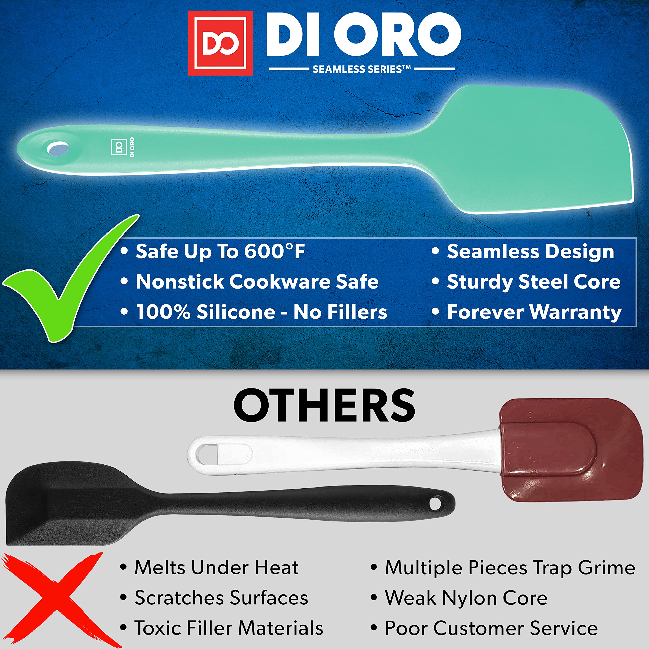 DI ORO Mint spatula in action, stirring sauce safely on the stove.