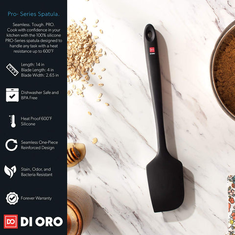 DI ORO Living Seamless Pro 14 inch spatula withstands 600°F heat