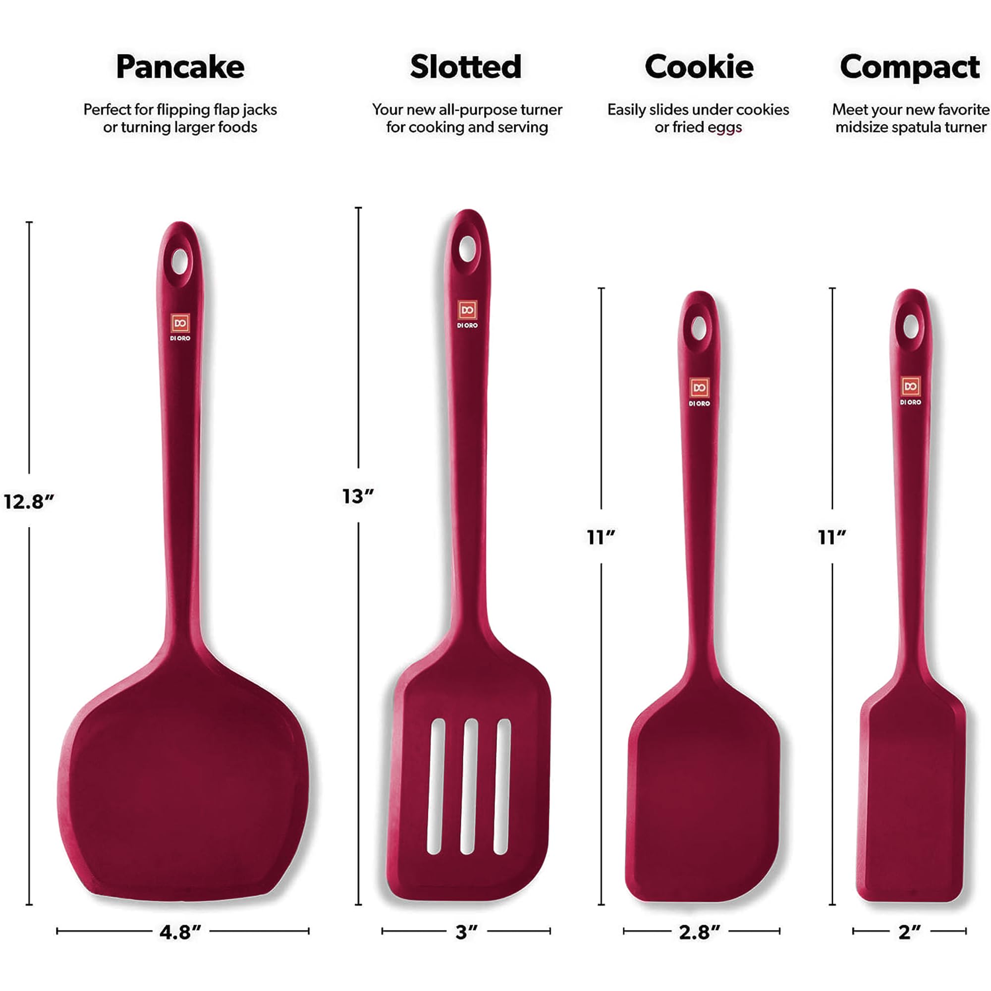 DI ORO Living Seamless Series Moda red egg-flip spatula for easy omelets and eggs.