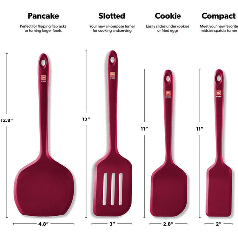 DI ORO Living Seamless Series Moda red egg-flip spatula for easy omelets and eggs.