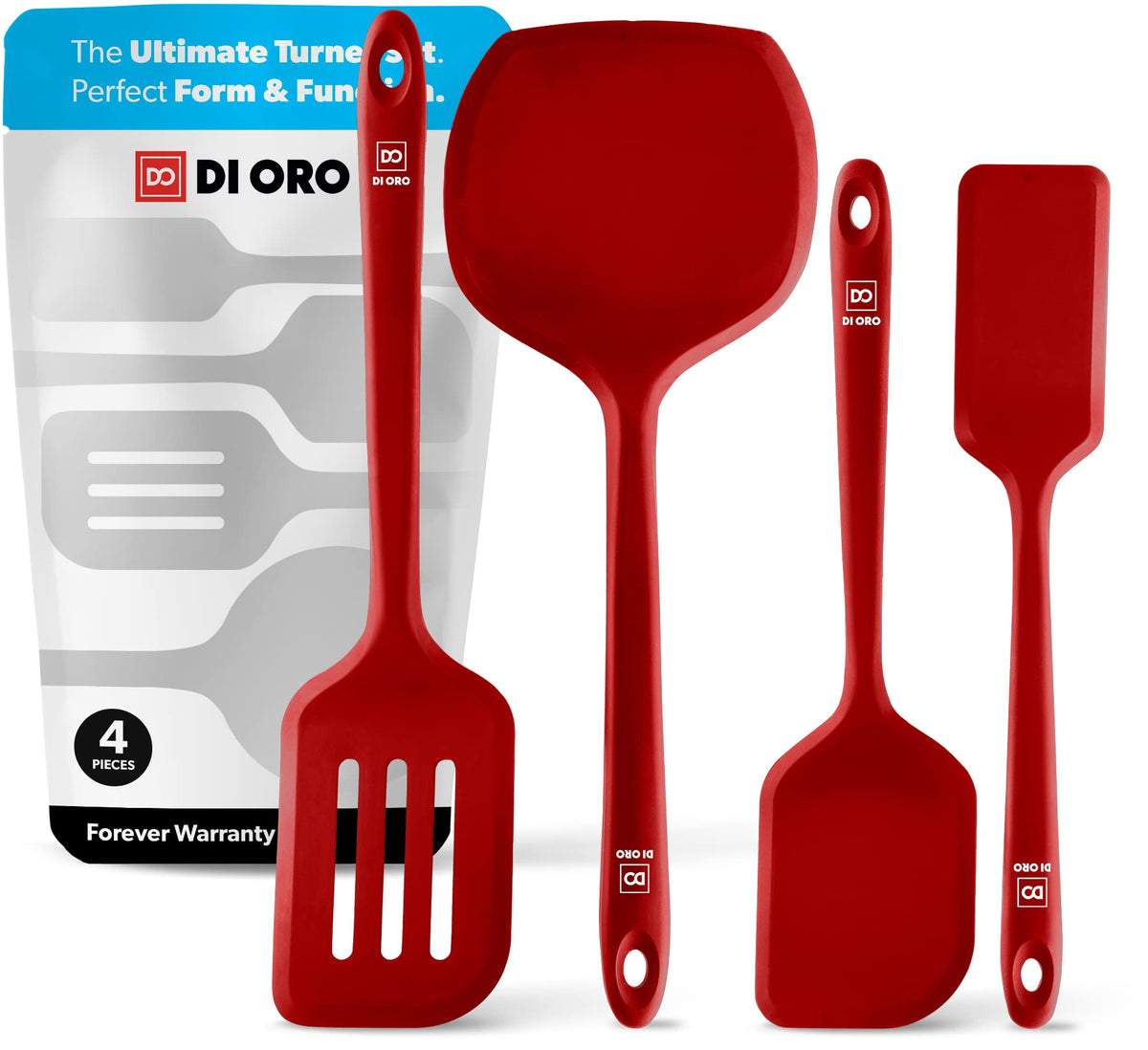 DI ORO Living Seamless Series Moda red pancake spatula for delicate flips on nonstick cookware.