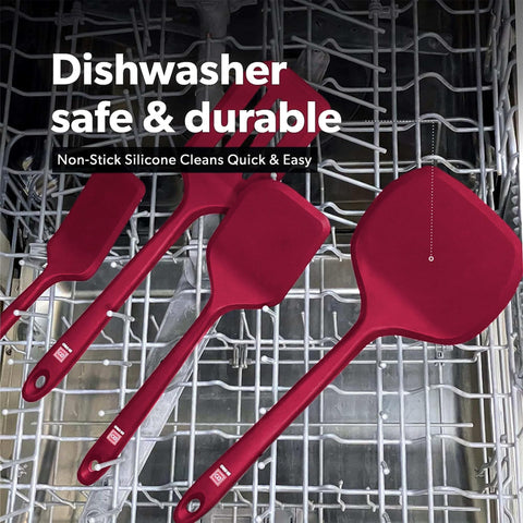 DI ORO Living Seamless Series Moda red silicone-tip spatula for controlled lifting and serving.
