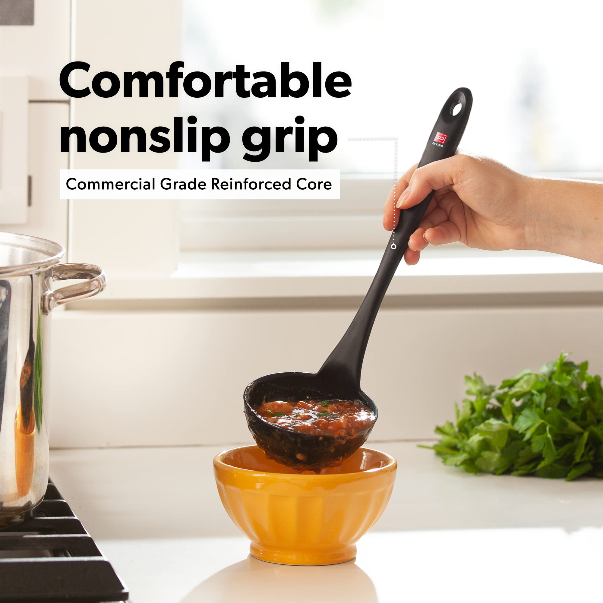 DI ORO Living heat‑resistant silicone ladle suitable for hot pots