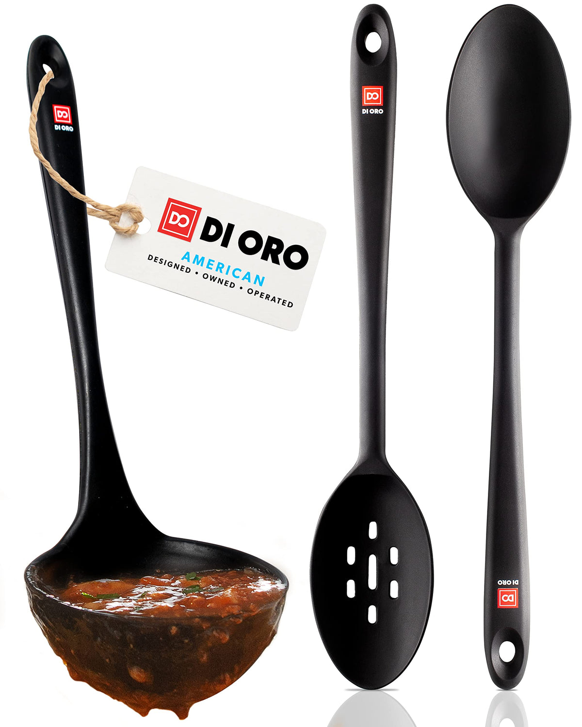 DI ORO Living silicone ladle with wide bowl for easy scooping and serving