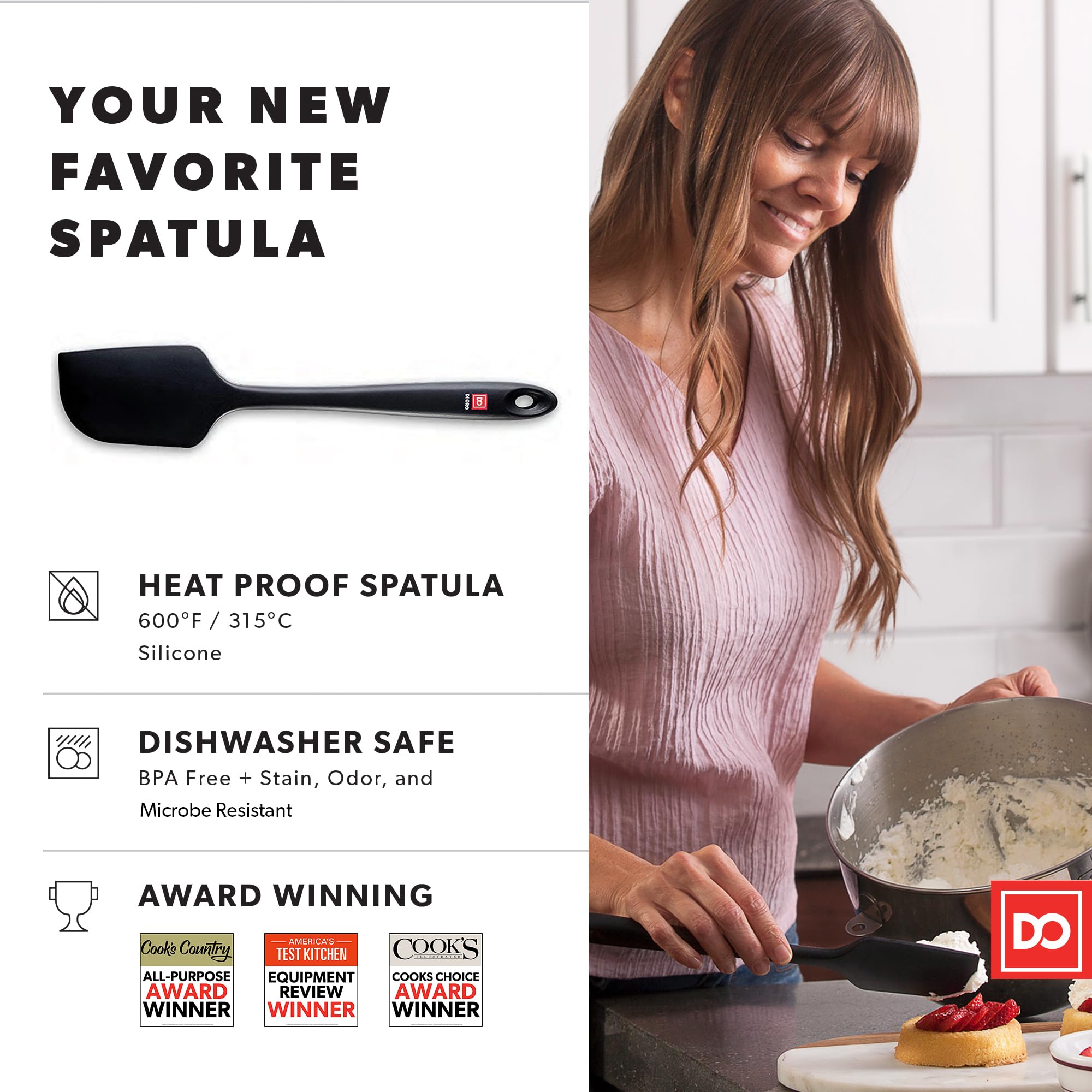 di Oro Living 600°F heat-resistant spatula safe for high-heat cooking and nonstick pans.
