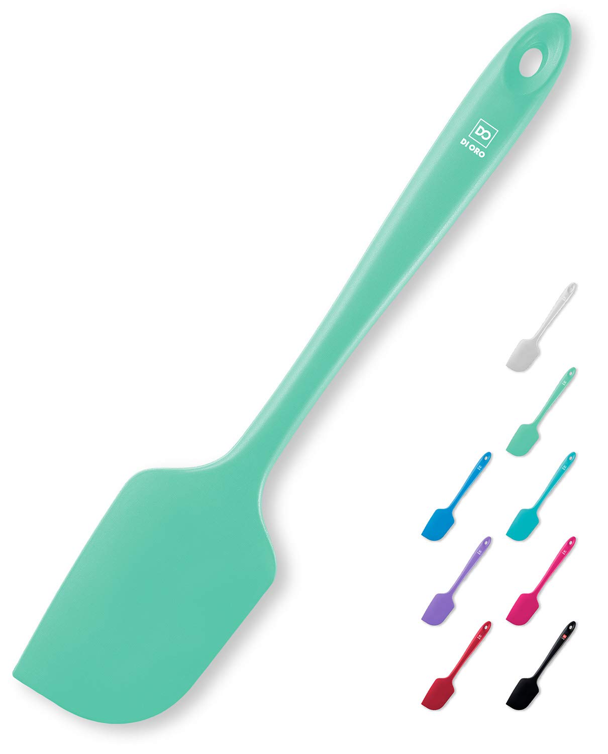 DI ORO Mint silicone spatula with seamless design for easy scraping and mixing.