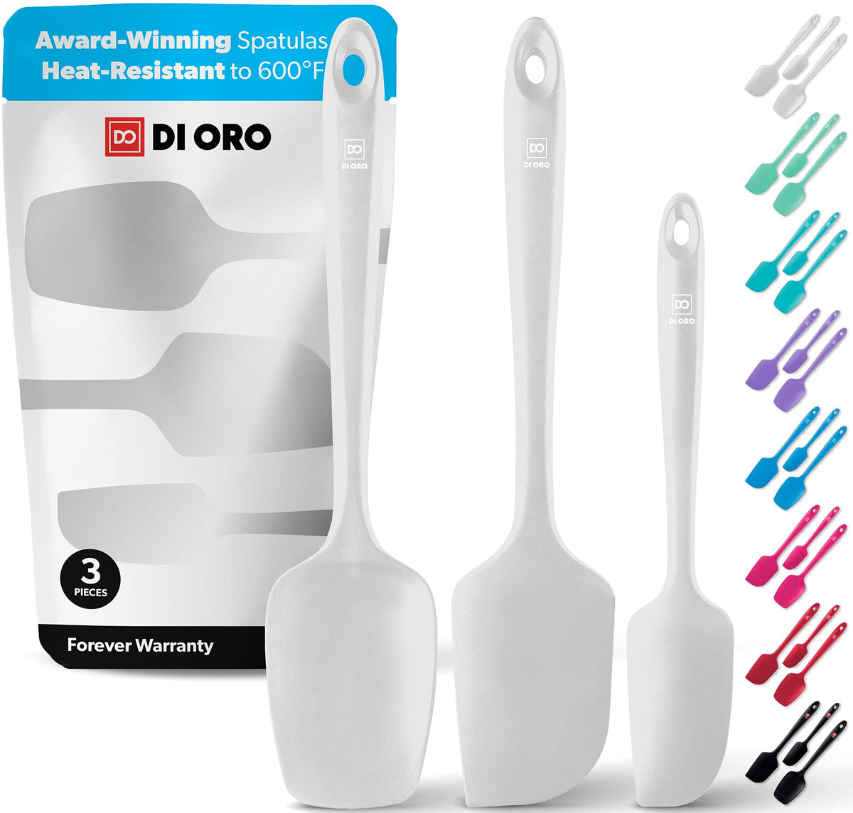 DI ORO Living silicone spatula set 3pc heat resistant for high-heat cooking