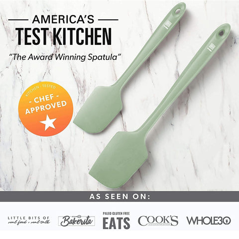 di Oro Living spatula scraping batter from mixing bowl for precise scoops