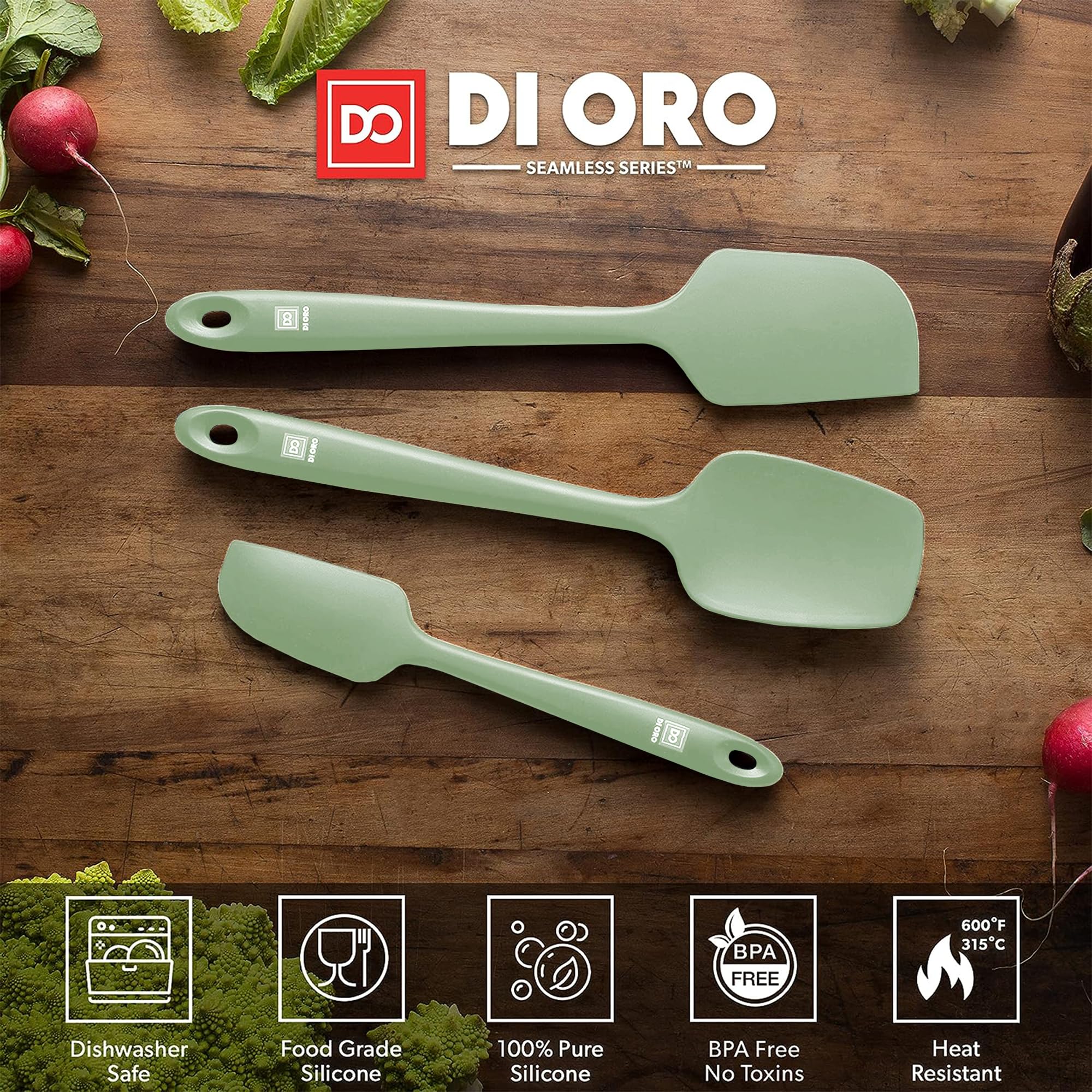 di Oro Living spatula safely scrapes nonstick cookware during sauté