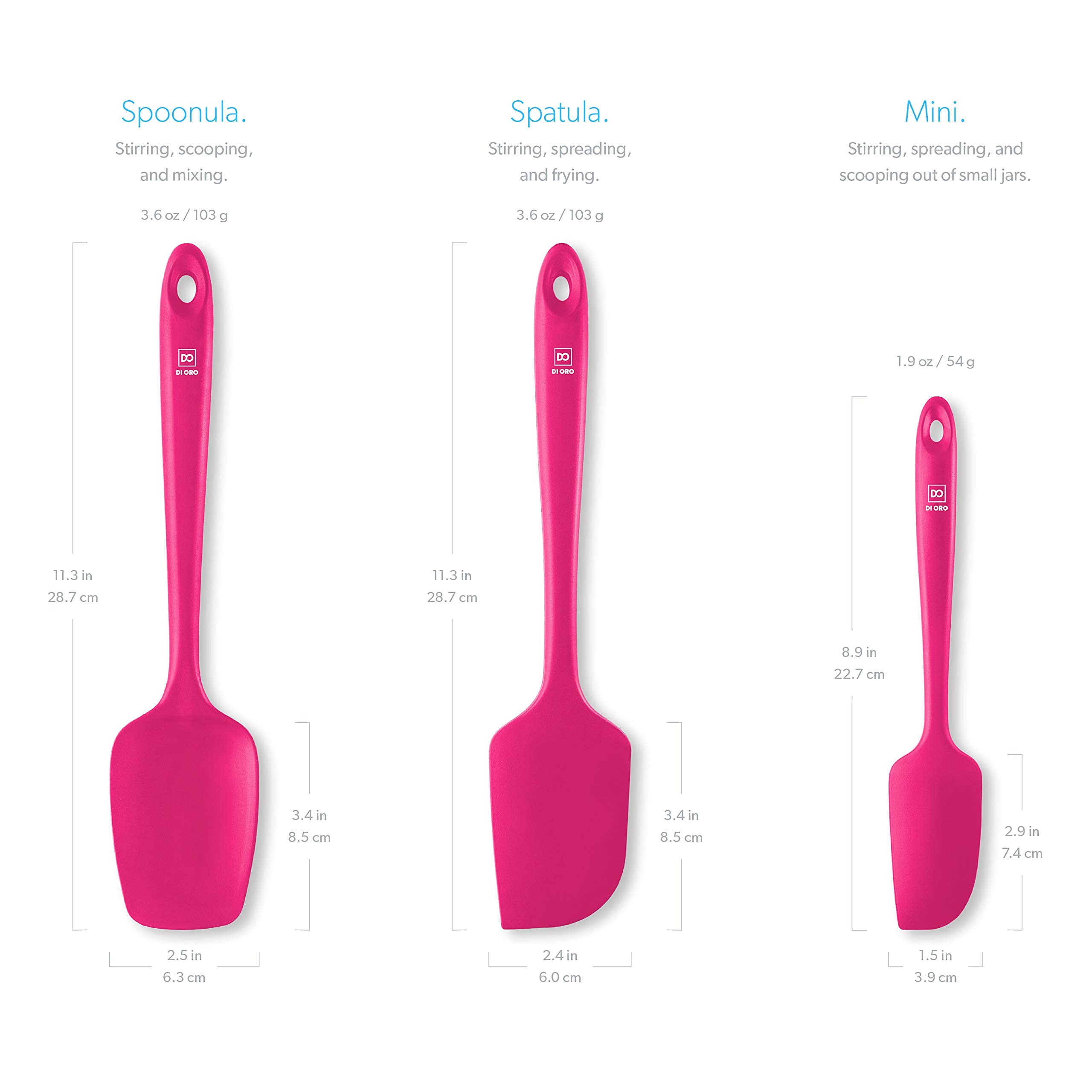 DI ORO Living magenta spatula is dishwasher safe for quick cleanup