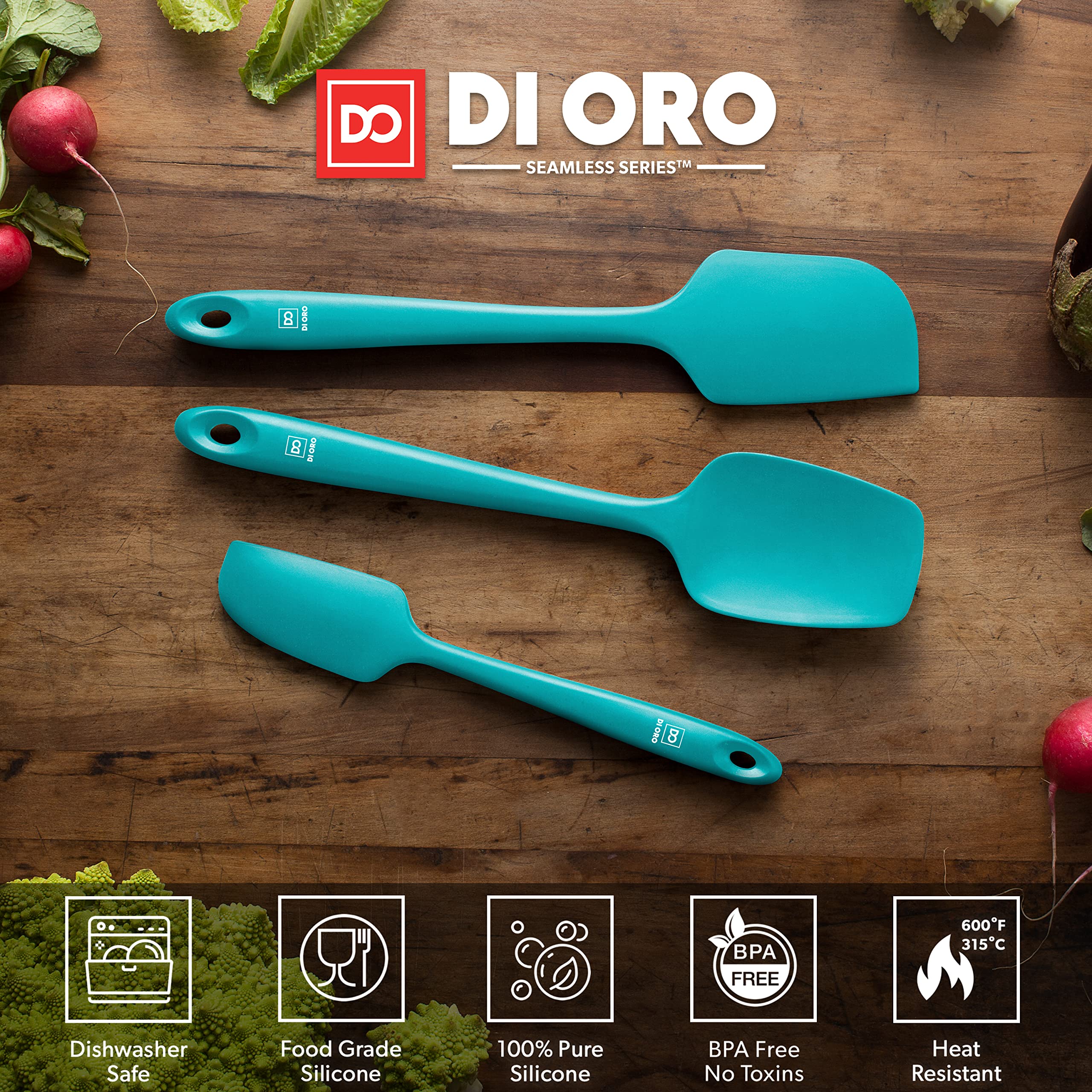 Teal DI ORO spatula flexible blade for scraping bowls and batters