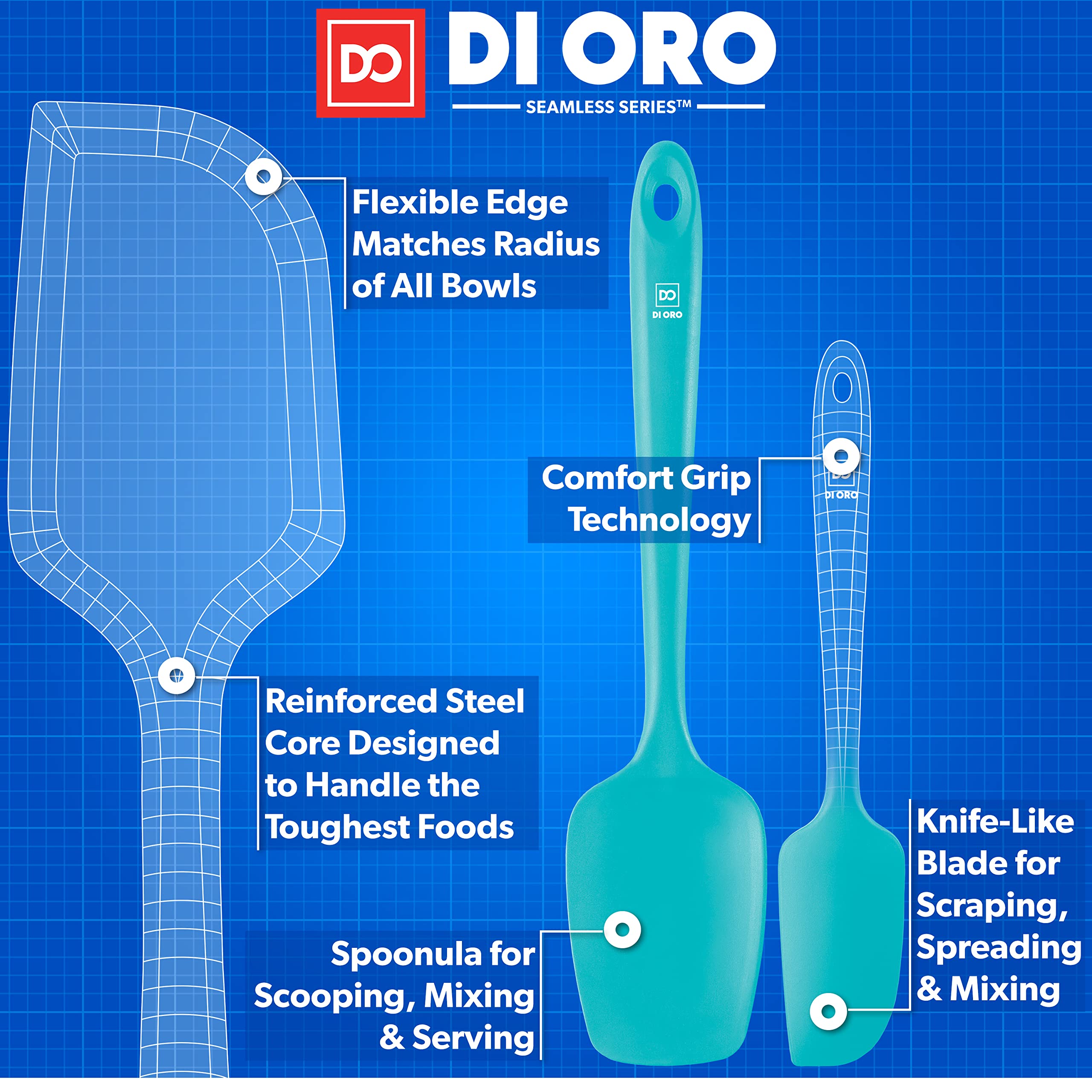 Nonstick-safe silicone spatula by DI ORO Living protects cookware