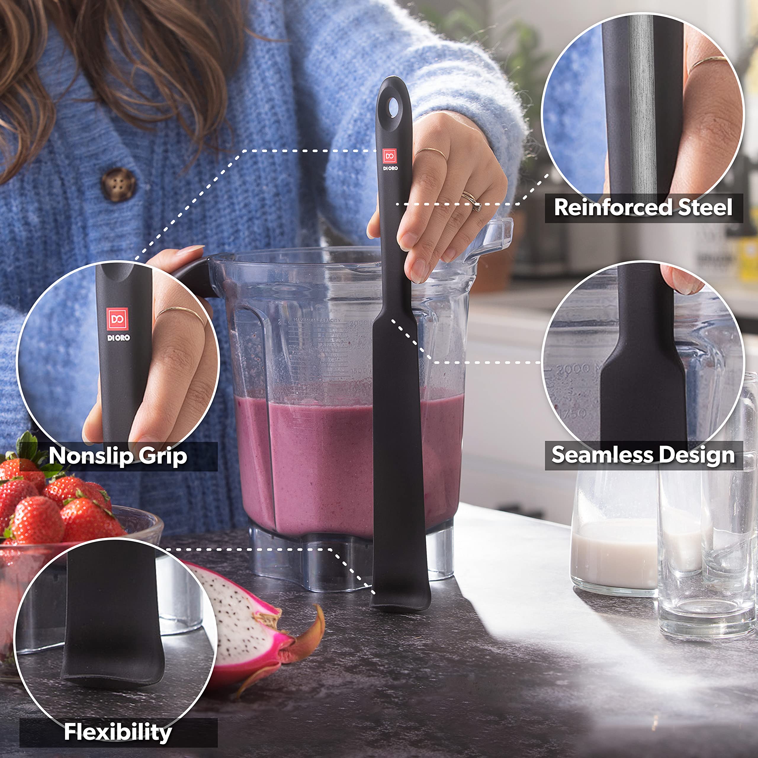 DI ORO Living heat resistant spatula withstands high heat up to 600°F.