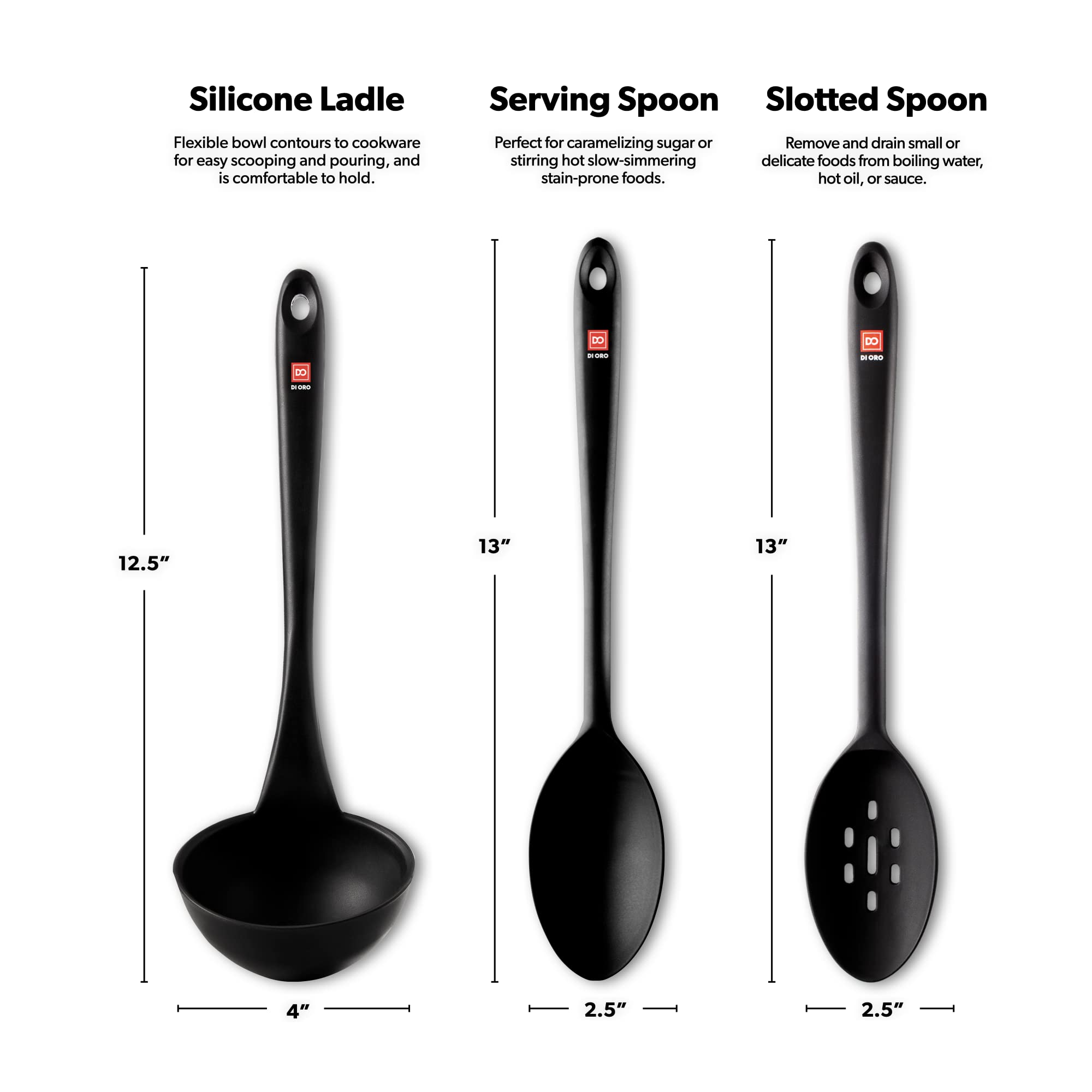 DI ORO Living nonstick-safe silicone spoons ideal for delicate cookware
