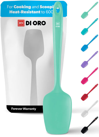 DI ORO Living silicone spoonula demonstrates 600°F heat resistance for versatile cooking