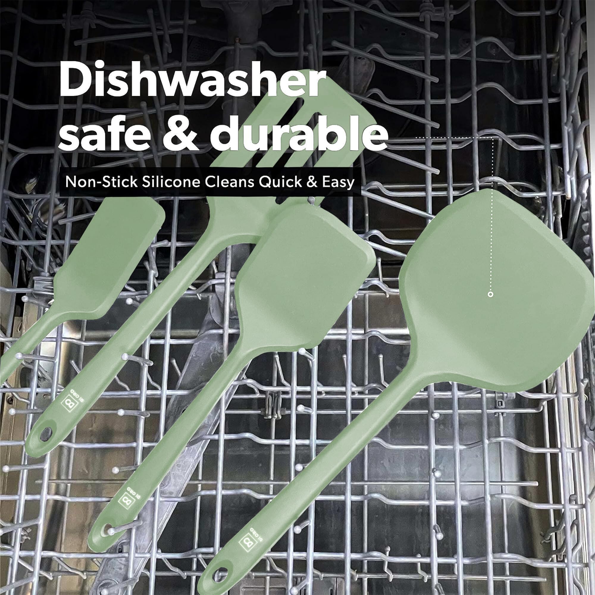 DI ORO silicone turners are dishwasher safe for easy cleanup.