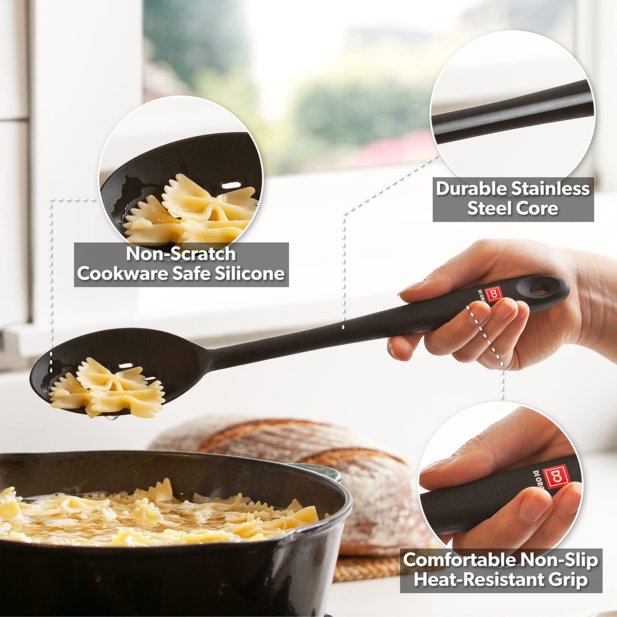 DI ORO Living solid spoon with ergonomic handle for comfortable, extended use