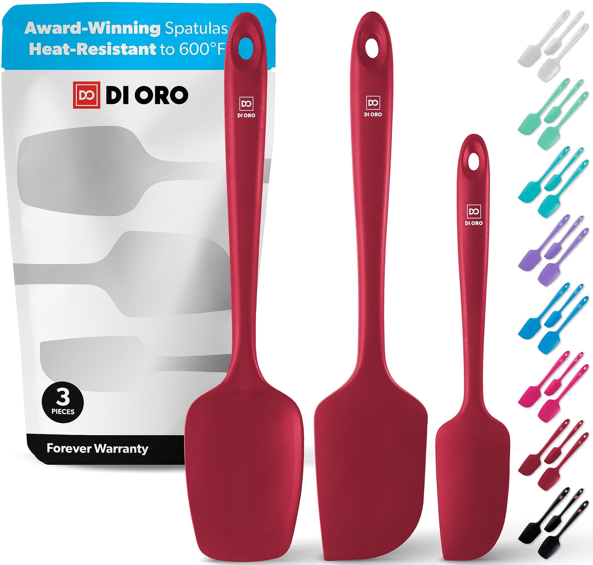 DI ORO 3-Piece Spatula Set heat resistant up to 600°F for high-heat cooking.