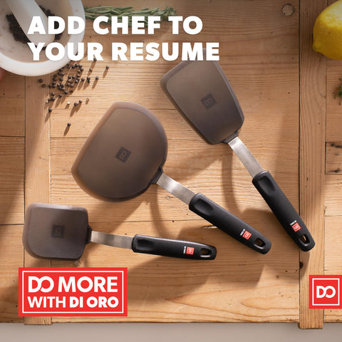 DI ORO Living spatula features stainless steel core durability.