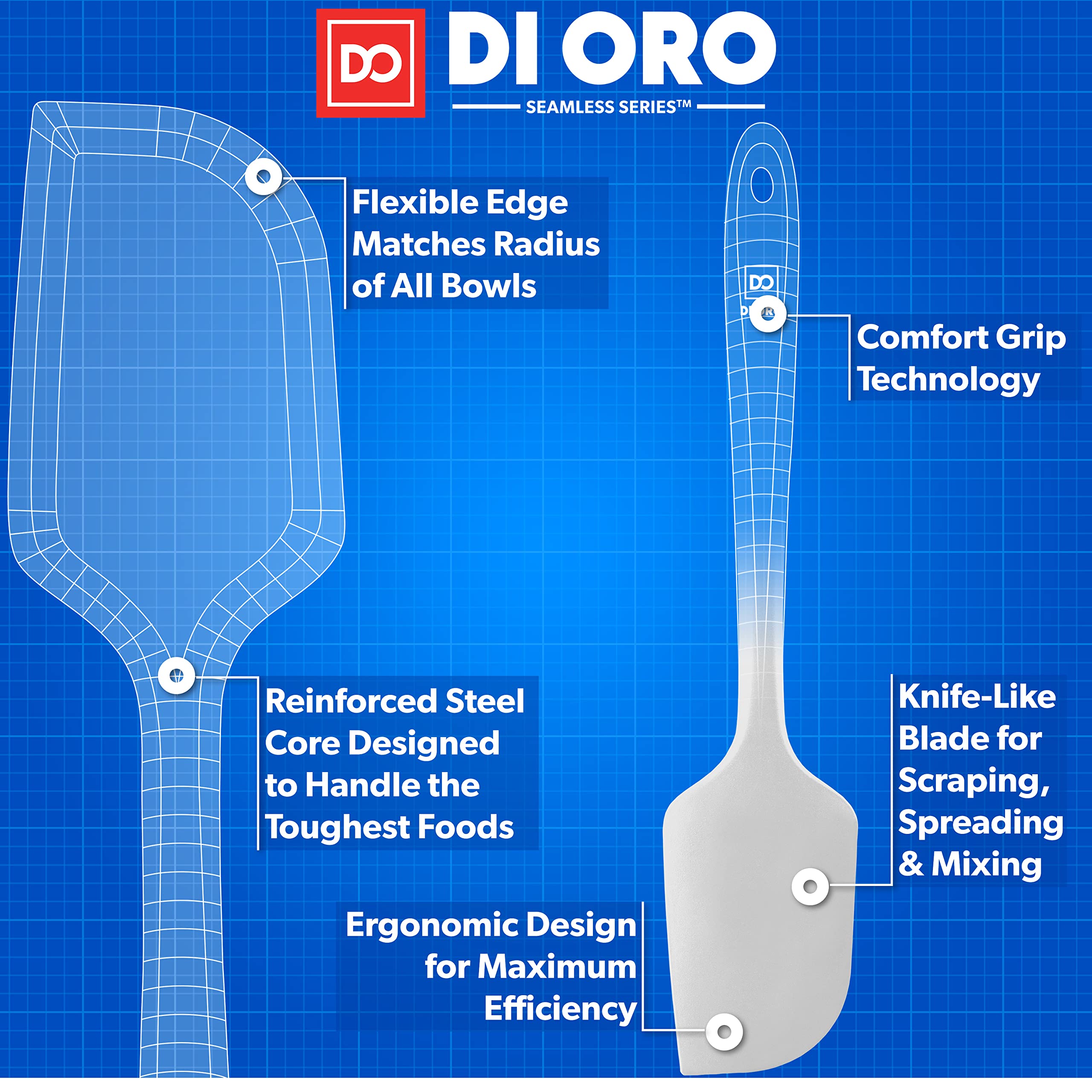 DI ORO stainless steel core handle adds durable support