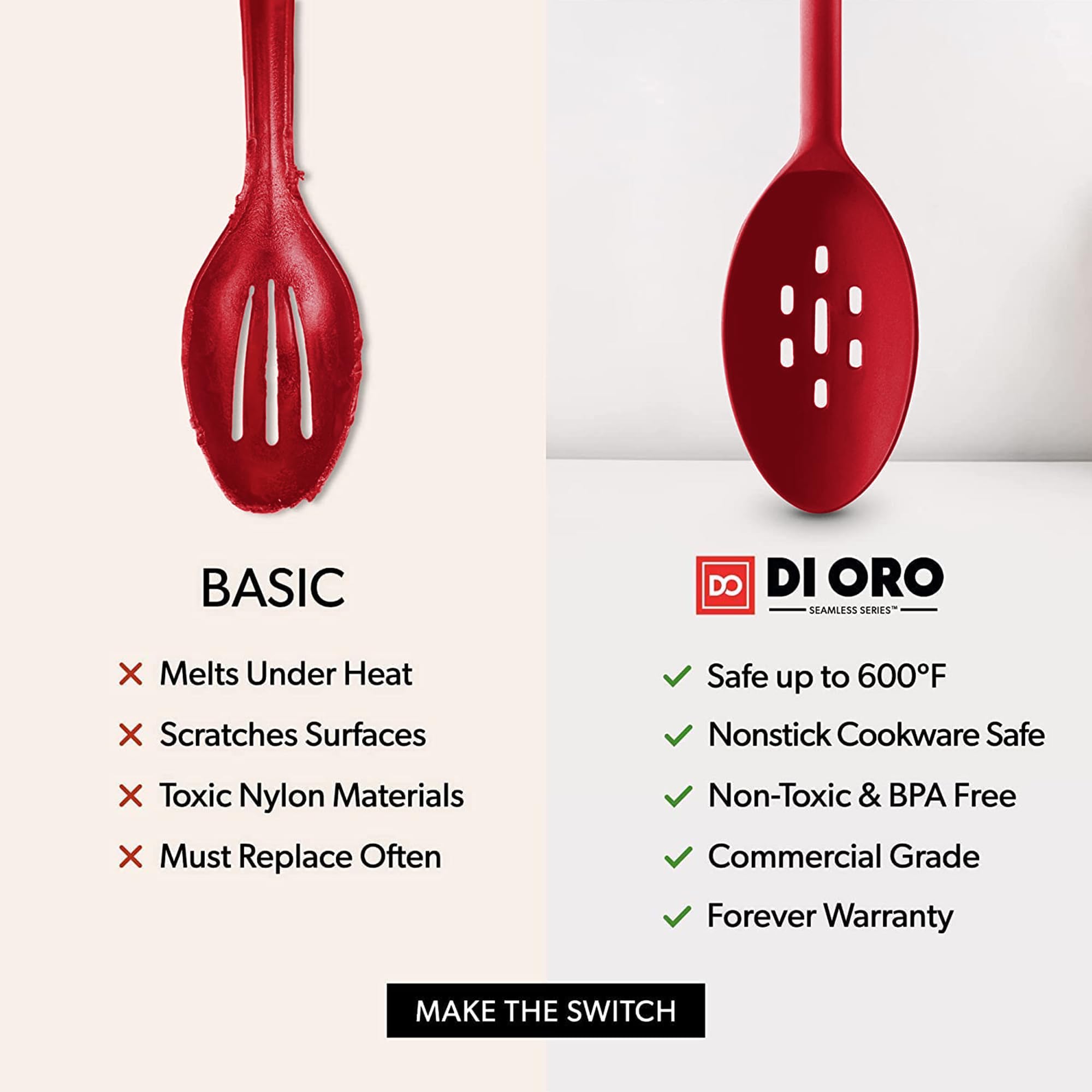DI ORO Living solid spoon with durable stainless-steel core for stability during serving.