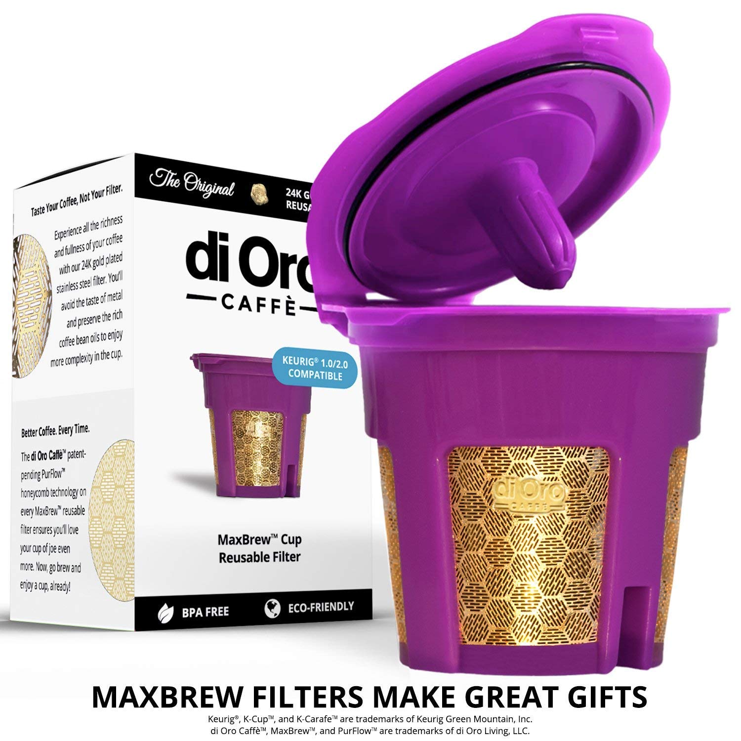 DI ORO MaxBrew reusable filter helps reduce waste.