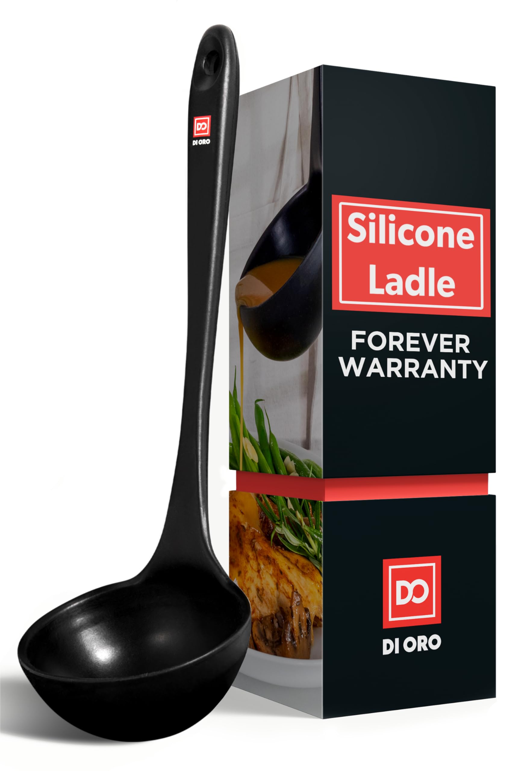 DI ORO Silicone Ladle with a wide bowl for easy soup serving.