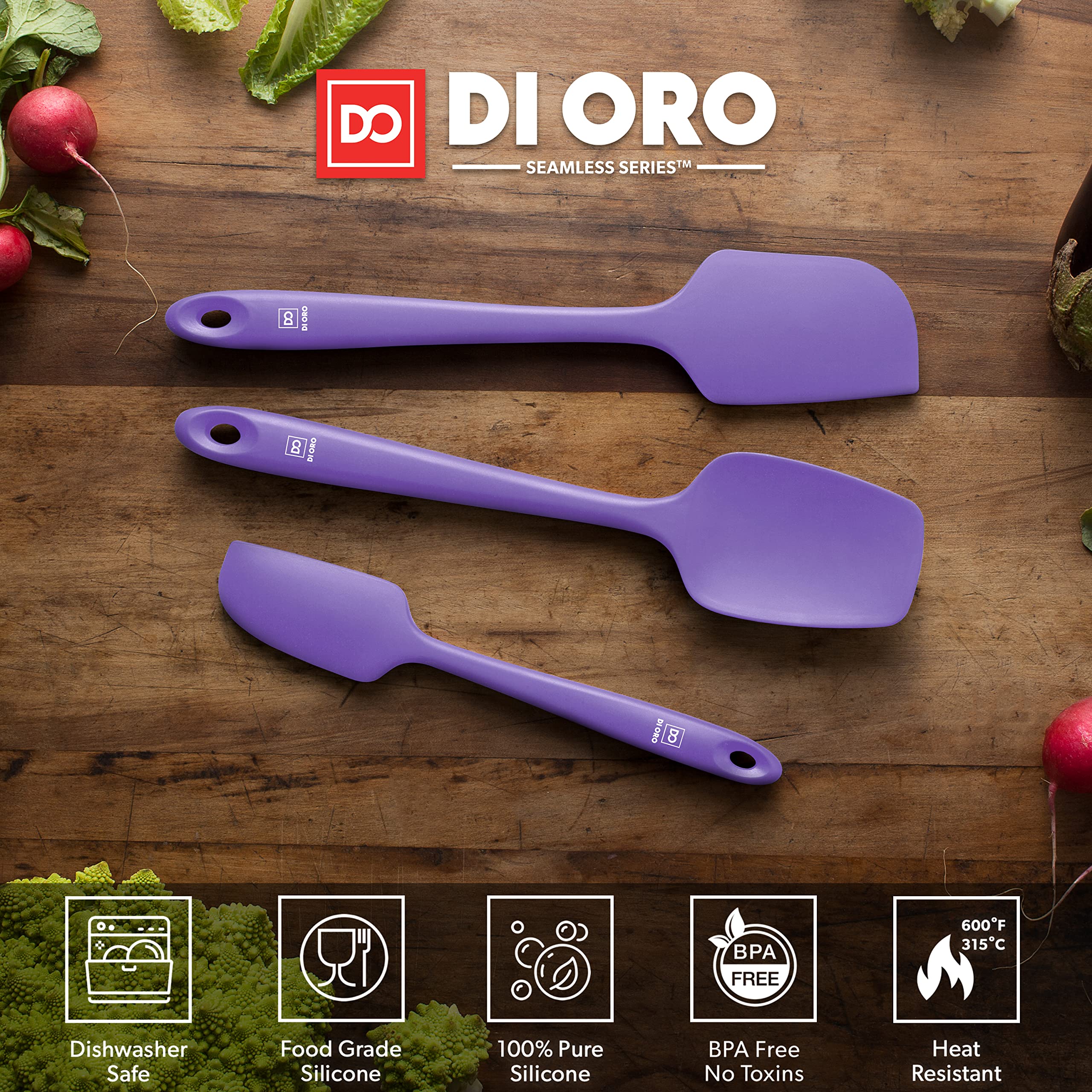 DI ORO lavender spatula cleanly scrapes bowls with minimal residue.