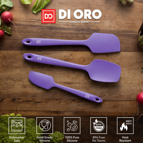 DI ORO lavender spatula cleanly scrapes bowls with minimal residue.