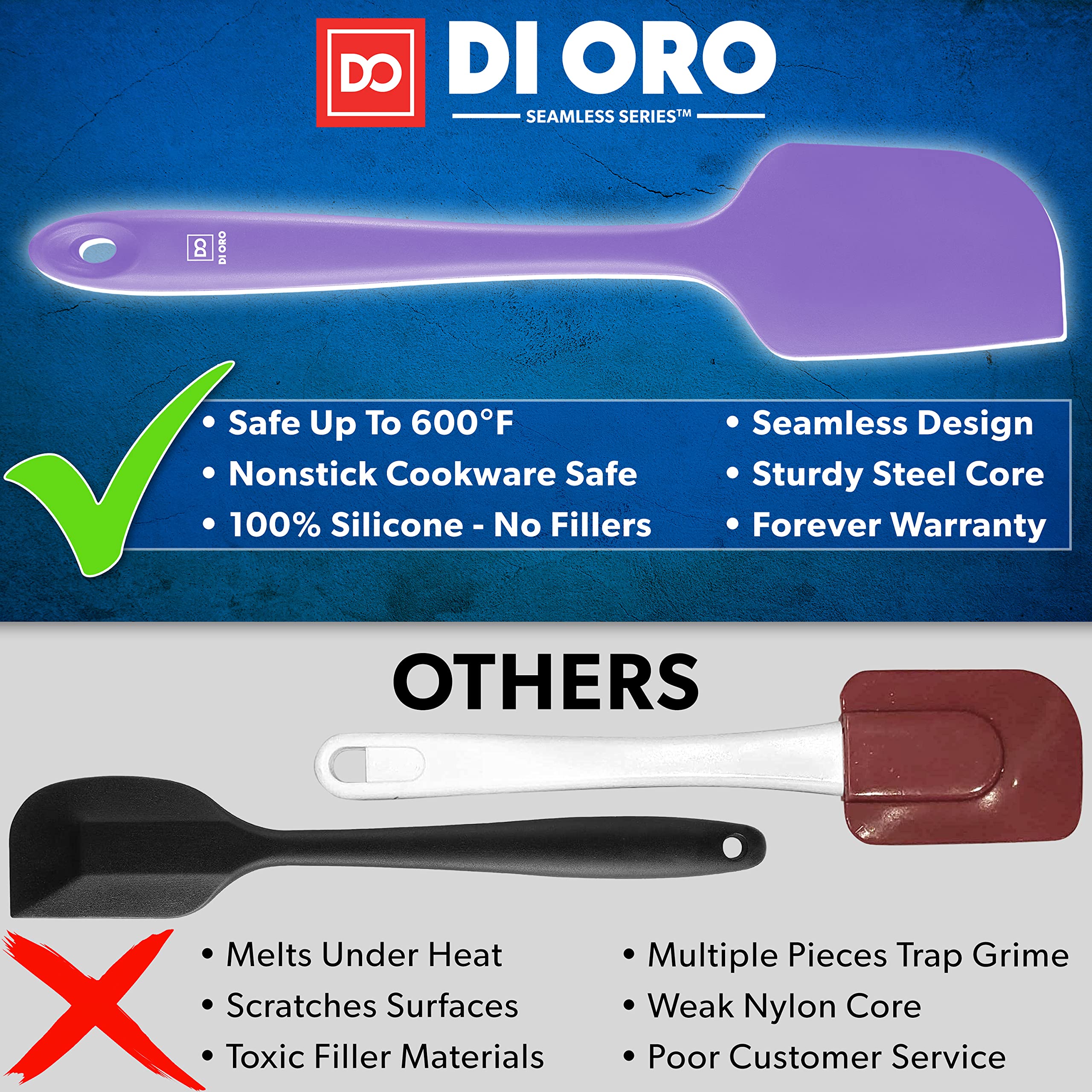 DI ORO spatula for eggs, blending batter without scratching pans.