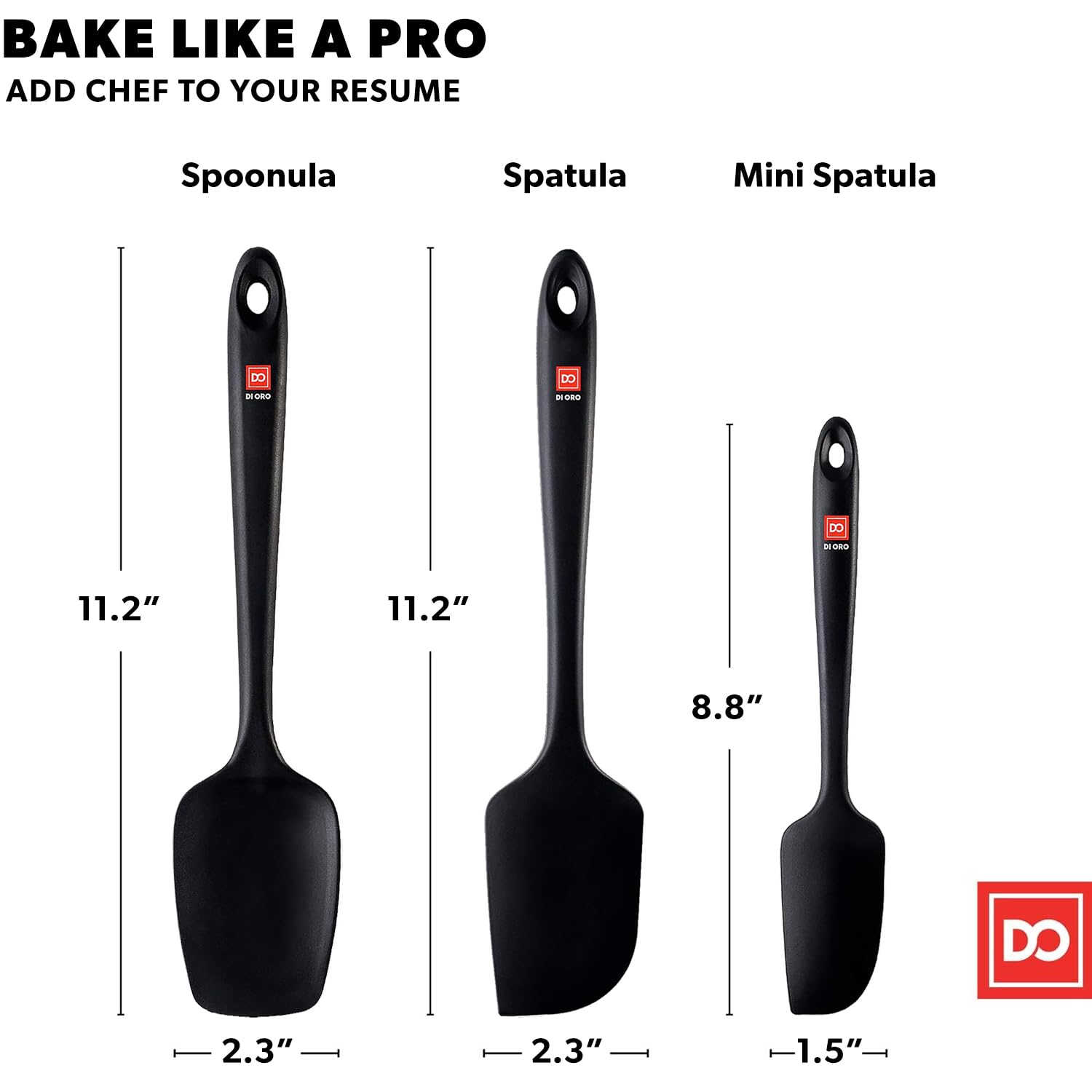 DI ORO three-piece set offers flexible scraping, batter mixing, and spatula tasks.